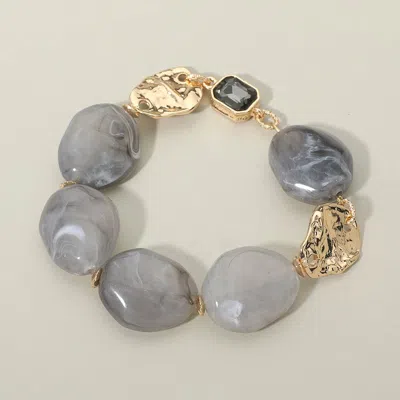Fashnzfab Bold Resin Marbled Pebble Beaded Stretch Bracelet In Gray