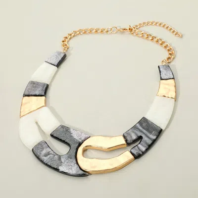 Fashnzfab Bold Resin Metal Mixed Abstract Link Statement Necklace - Black, Gold In Multi