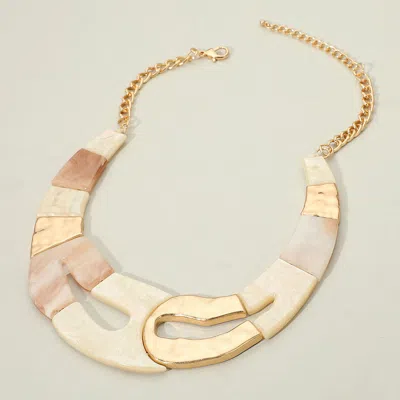 Fashnzfab Bold Resin Metal Mixed Abstract Link Statement Necklace - Gold, Ivory In Multi
