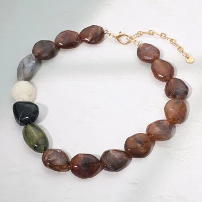 Fashnzfab Bold Resin Nugget Beaded Statement Necklace - Brown
