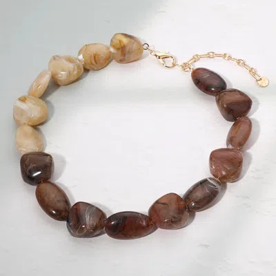 Fashnzfab Bold Resin Nugget Beaded Statement Necklace - Brown, Neutral In Multi
