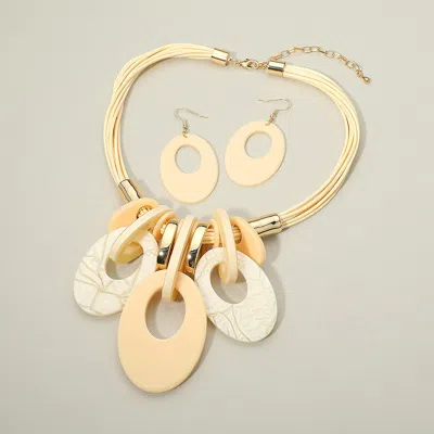Fashnzfab Bold Resin Oval Pendant Beaded Multi Strand Thread Statement Necklace In Gold