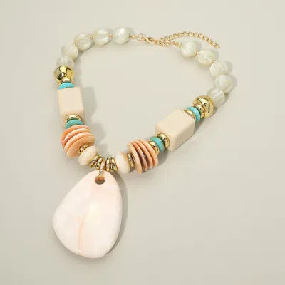 Fashnzfab Bold Resin Plate Pendant Beaded Statement Necklace In Multi