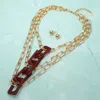 Fashnzfab Bold Resin Square Chain Link Accent Paperclip Chin Layered Statement Necklace - Burgundy, Gold In Multi
