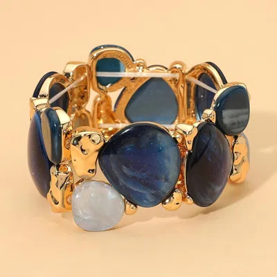 Fashnzfab Bold Resin Stone Beaded Statement Stretch Bracelet In Blue