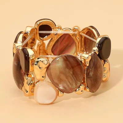 Fashnzfab Bold Resin Stone Beaded Statement Stretch Bracelet In Brown