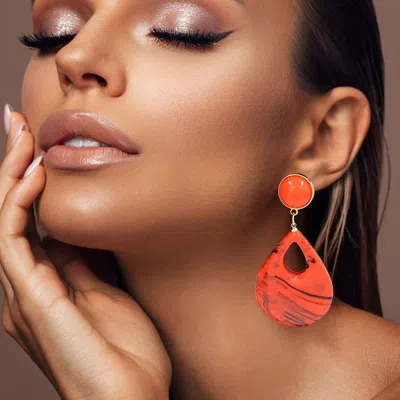 Fashnzfab Bold Resin Teardrop Cutout Dangle Earrings In Orange