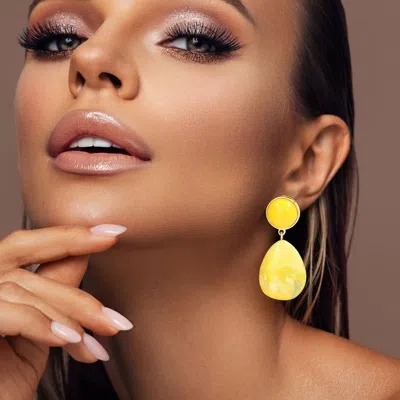 Fashnzfab Bold Resin Teardrop Dangle Earrings In Yellow