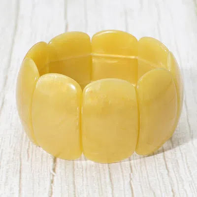 Fashnzfab Bold Resin Wide Rectangular Panel Beaded Stretch Bracelet In Yellow