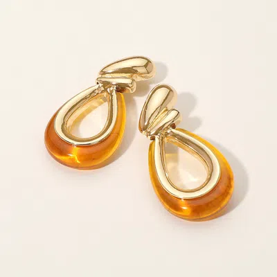 Fashnzfab Bold Retro Inspired Dangle Design Teardrop Statement Earrings - Brown