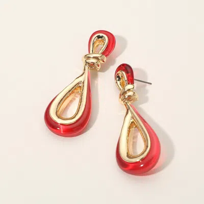 Fashnzfab Bold Retro Inspired Dangle Design Teardrop Statement Earrings - Red