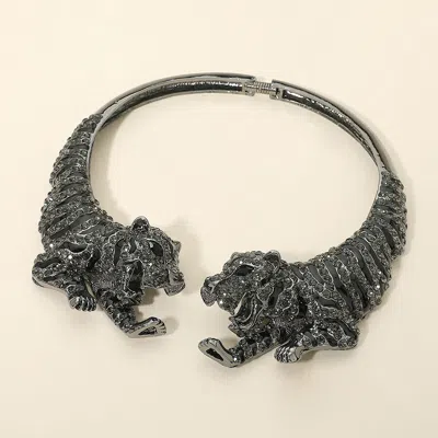 Fashnzfab Bold Rhinestone Embellished Tiger Hinged Choker Necklace In Multi