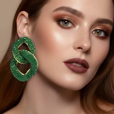 Fashnzfab Bold Rhinestone Pave Chunky Chain Link Drop Earrings In Green