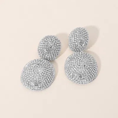 Fashnzfab Bold Rhinestone Pave Oval Dome Drop Statement Earrings In Silver