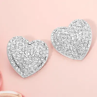 Fashnzfab Bold Rhinestone Paved Heart Clip On Earrings In Metallic