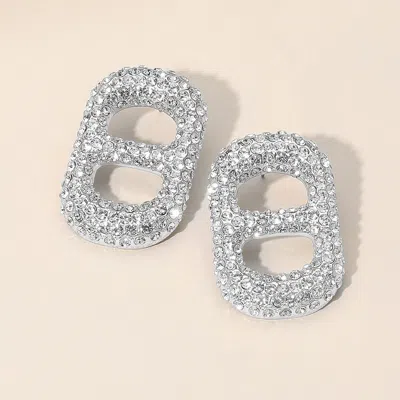 Fashnzfab Bold Rhinestone Paved Statement Earrings In Silver