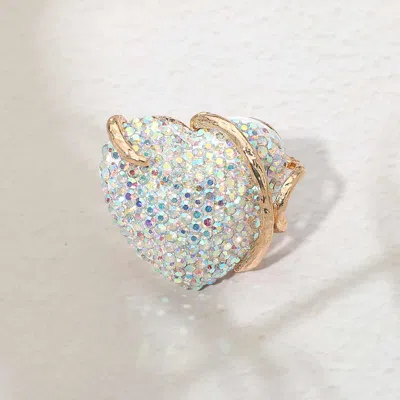 Fashnzfab Bold Rhinestone Studded Heart Accent Ring In Gold