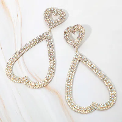 Fashnzfab Bold Rhinestone Studded Open Heart Drop Dangle Statement Evening Earrings In Multi