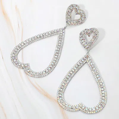 Fashnzfab Bold Rhinestone Studded Open Heart Drop Dangle Statement Evening Earrings In Pattern