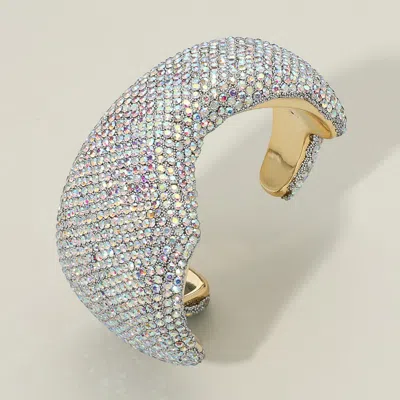 Fashnzfab Bold Rhinestone Wave Evening Cuff Bracelet Ab In Multi