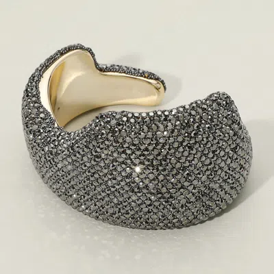 Fashnzfab Bold Rhinestone Wave Evening Cuff Bracelet Hematite In Blue