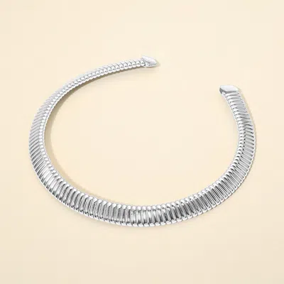 Fashnzfab Bold Ribbed Metal Choker Necklace In Silver