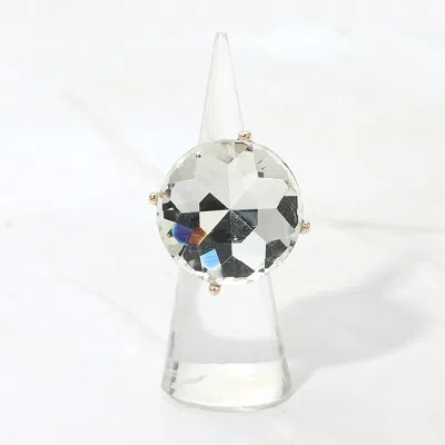 Fashnzfab Bold Round Faceted Stone Accent Statement Stretch Ring In Gold