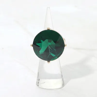 Fashnzfab Bold Round Faceted Stone Accent Statement Stretch Ring In Green