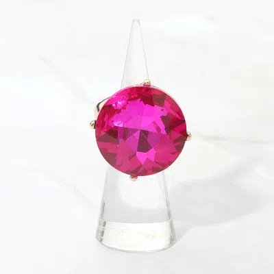 Fashnzfab Bold Round Faceted Stone Accent Statement Stretch Ring In Pink