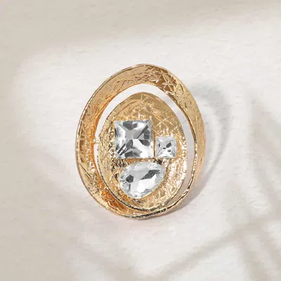 Fashnzfab Bold Round Oval Stone Accent Geometric Textured Plate Accent Statement Ring In Gold