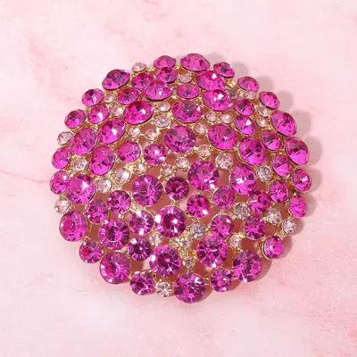 Fashnzfab Bold Round Rhinestone Cluster Pin Brooch In Purple