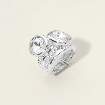 Fashnzfab Bold Round Square Cz Pave Statement Stretch Ring In Metallic