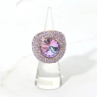 Fashnzfab Bold Round Stone Accent Rhinestone Pave Statement Stretch Ring In Pink