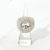Fashnzfab Bold Round Stone Accent Rhinestone Pave Statement Stretch Ring In Silver