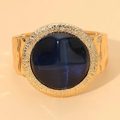 Fashnzfab Bold Round Stone Accent Stretch Statement Bracelet In Blue