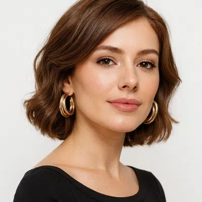 Fashnzfab Bold Sculpted Triple Layered Metal Hoop Earrings In Gold