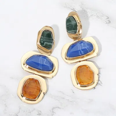 Fashnzfab Bold Sculptural Geometric Plate Link Drop Statement Earrings In Multi