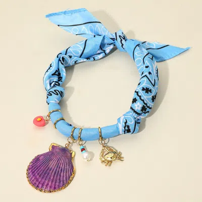 Fashnzfab Bold Sea Shell Pearl Crab Charm Embellished Nautical Scarf Statement Necklace In Blue