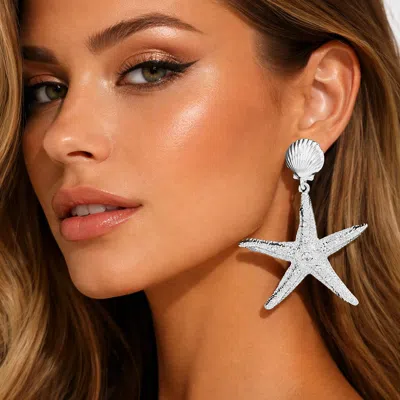 Fashnzfab Bold Seashell Rhinestone Accent Textured Starfish Drop Statement Earrings In Multi