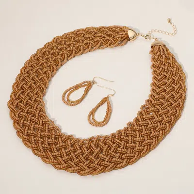 Fashnzfab Bold Seed Beaded Collar Necklace In Brown