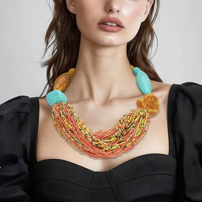 Fashnzfab Bold Seed Beaded Multi Strand Statement Necklace