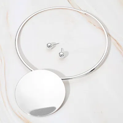 Fashnzfab Bold Sleek Modern Round Plate Necklace - Rhodium In Multi