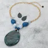 Fashnzfab Bold Sparkled Celluloid Acetate Teardrop Pendant Accent Pebble Beaded Statement Necklace In Gray
