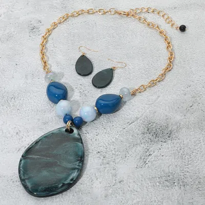 Fashnzfab Bold Sparkled Celluloid Acetate Teardrop Pendant Accent Pebble Beaded Statement Necklace In Gray