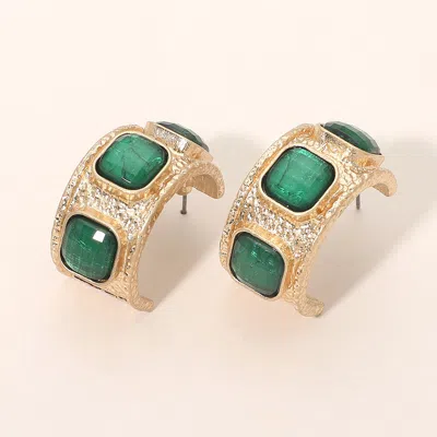 Fashnzfab Bold Square Stone Accent Textured Chunky Hoop Earrings In Green