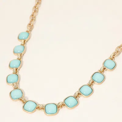 Fashnzfab Bold Square Stone Link Necklace In Green