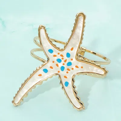 Fashnzfab Bold Starfish Accent Hinged Bangle Bracelet In Multi