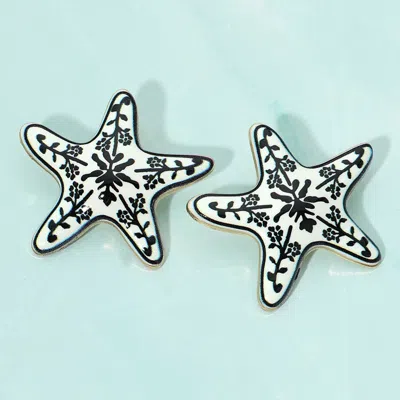 Fashnzfab Bold Starfish Earrings In Black