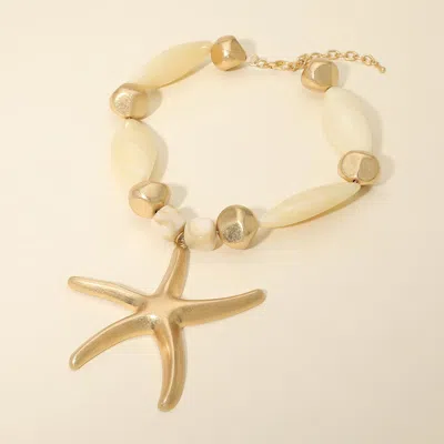 Fashnzfab Bold Starfish Pendant Accent Chunky Beaded Statement Necklace In Multi