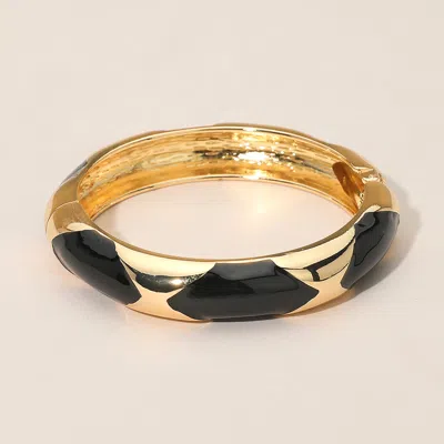 Fashnzfab Bold Statement Design Enamel Patterned Bangle Bracelet In Black